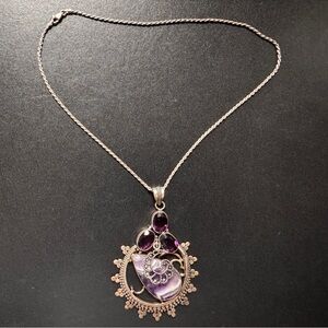 Large Sterling Silver (.925) Pendant Necklace w/ Amethyst Stone